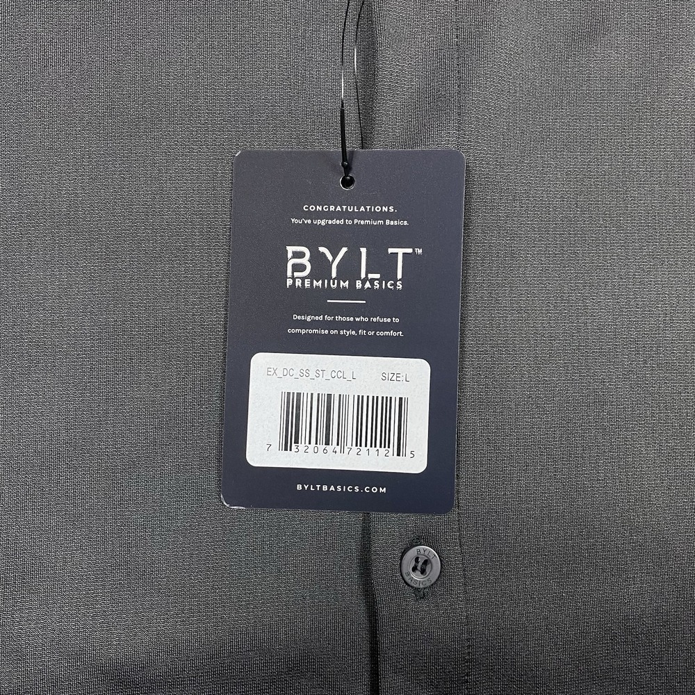 NEW BYLT Premium Basics Mens Large Executive Fit Gray Stretch SS Button Up NWT - Picture 4 of 8